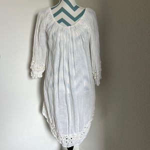 Sunday white linen beach coverup, made in France, one size fits most